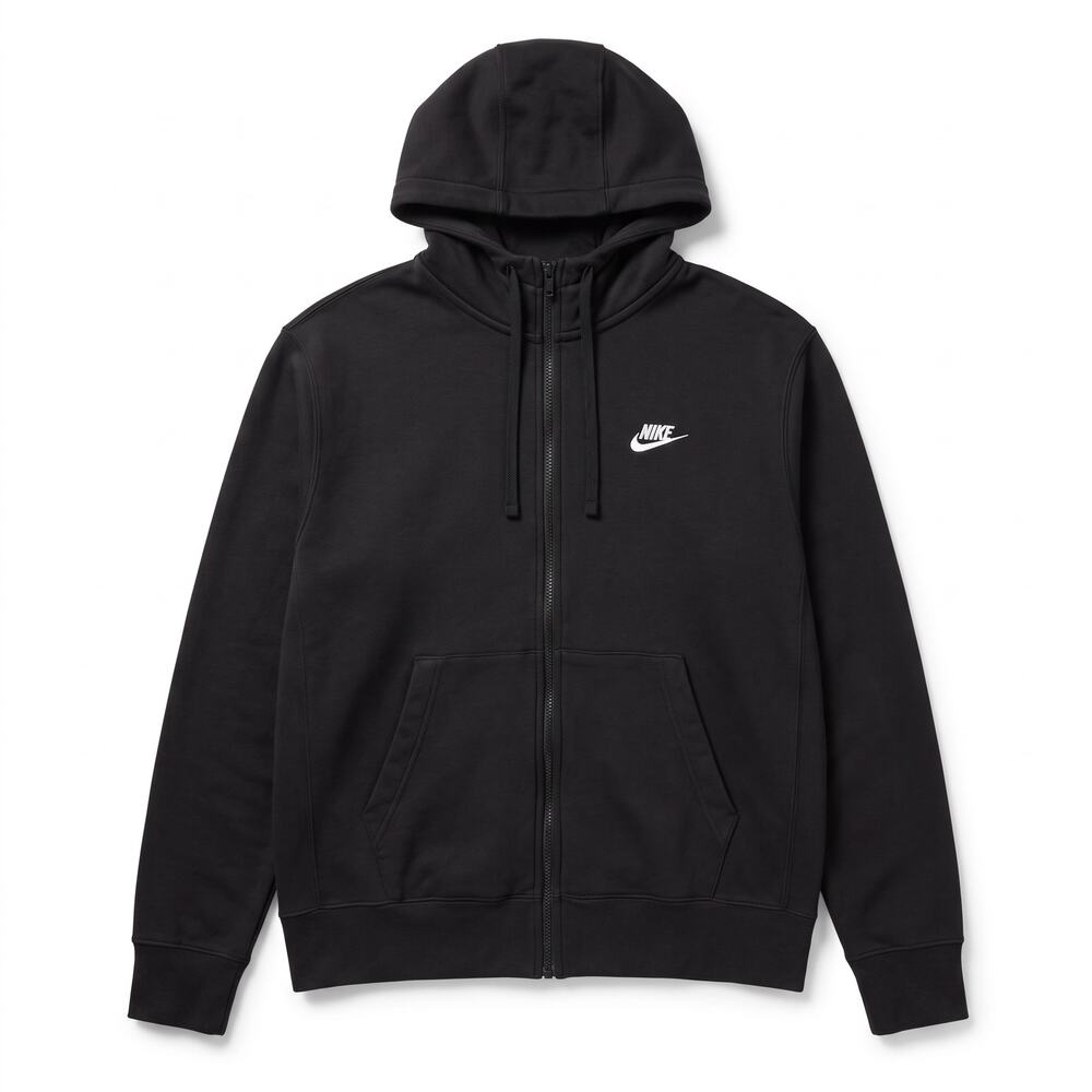 Nike Club Hoodie Adult Full Zip Black Hooded Sweatshirt Mens Medium Sports